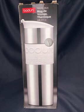 Bodum White and Silver Double-Wall Travel Mug
